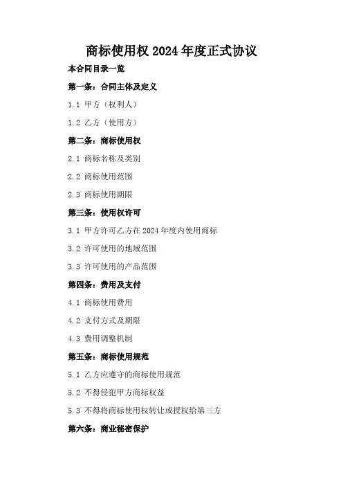 商标使用权2024年度正式协议