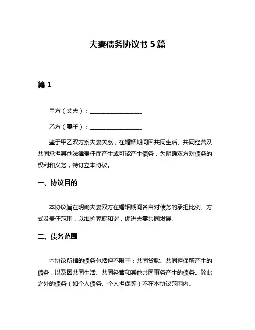 夫妻债务协议书5篇