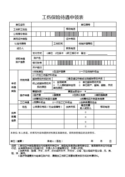 工伤保险待遇申领表