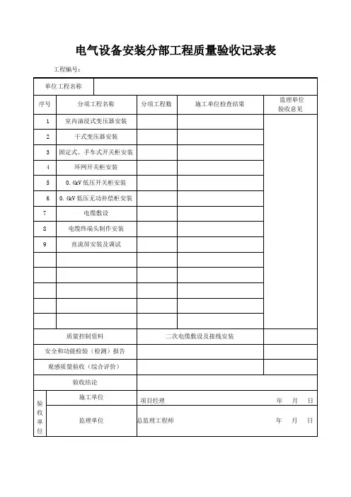 电气设备安装分部工程质量验收记录表