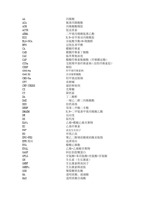药用高分子材料名词缩写