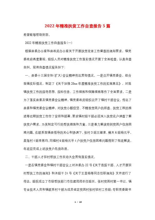2022年精准扶贫工作自查报告5篇