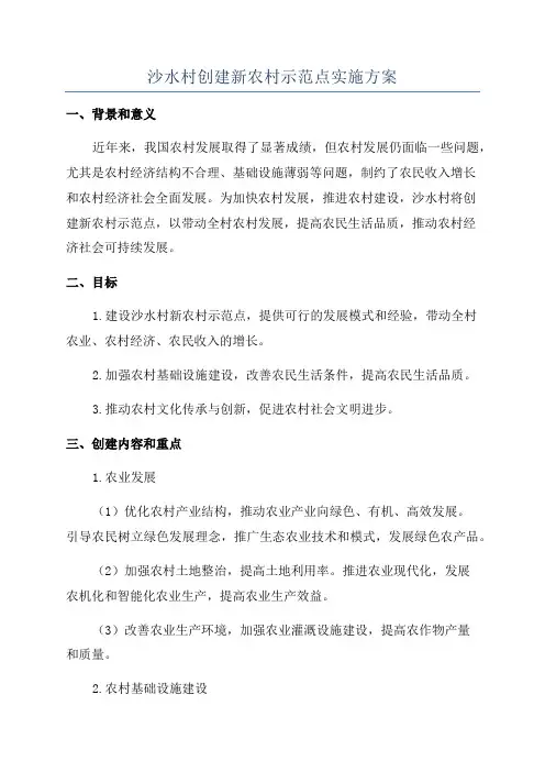 沙水村创建新农村示范点实施方案