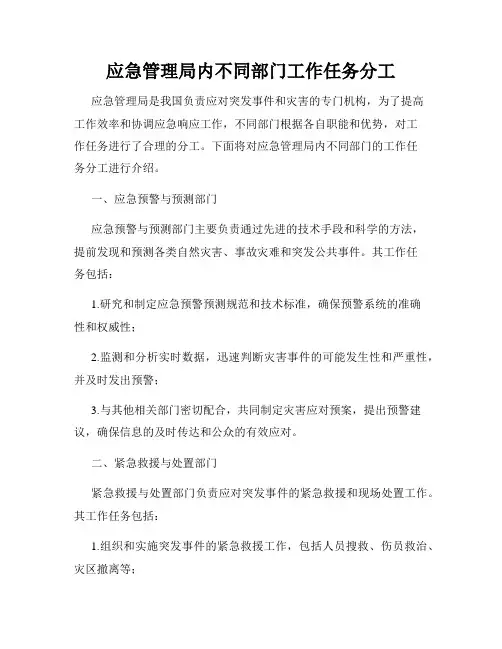 应急管理局内不同部门工作任务分工