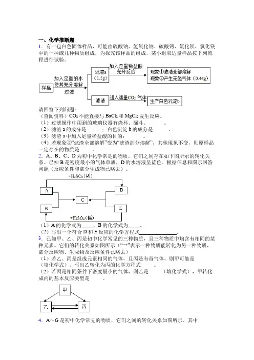 北京樱花园中学中考化学推断题试卷及答案