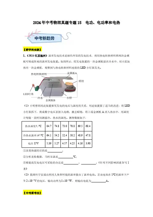 2024年中考物理真题专题15  电功、电功率和电热