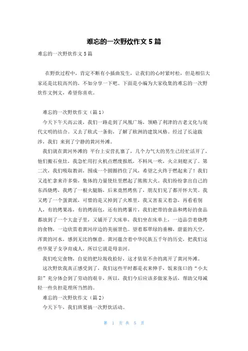 难忘的一次野炊作文5篇