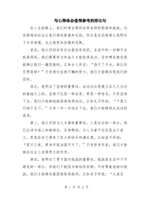 写心得体会值得参考的排比句