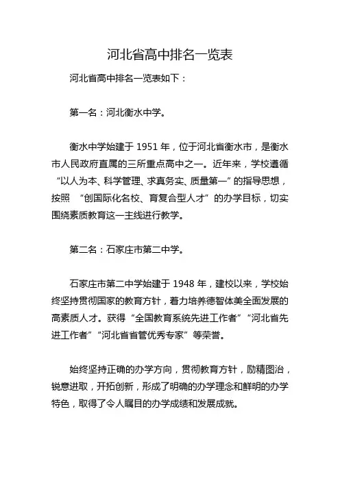 河北省高中排名一览表