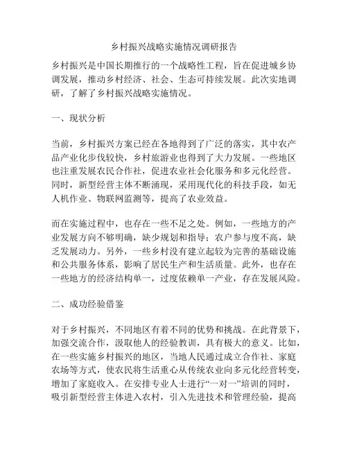 乡村振兴战略实施情况调研报告
