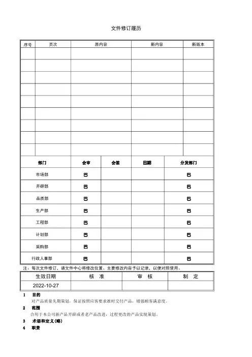 APQP控制程序