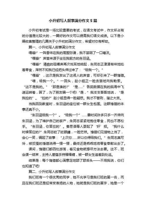 小升初写人叙事满分作文5篇