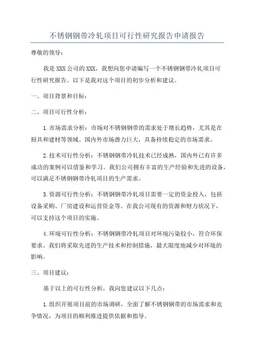 不锈钢钢带冷轧项目可行性研究报告申请报告