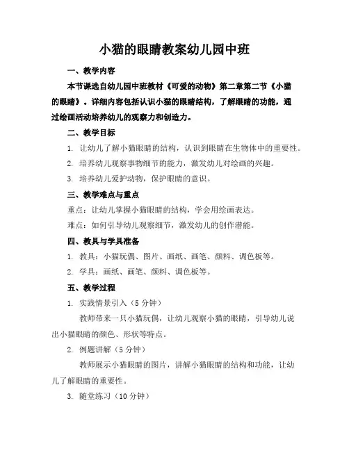 小猫的眼睛教案幼儿园中班