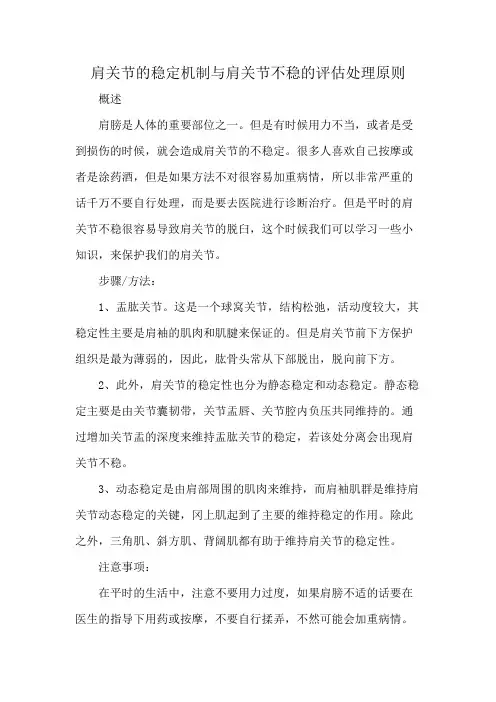 肩关节的稳定机制与肩关节不稳的评估处理原则