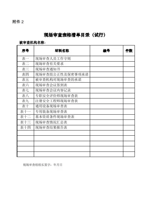 安全评价现场审查表格清单(试行)