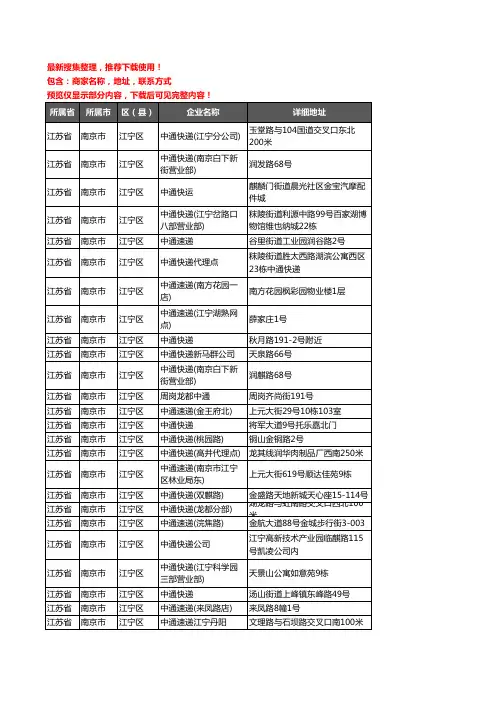 新版江苏省南京市江宁区中通快递企业公司商家户名录单联系方式地址大全53家