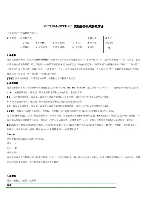 420 变频器的系统详细参数资料