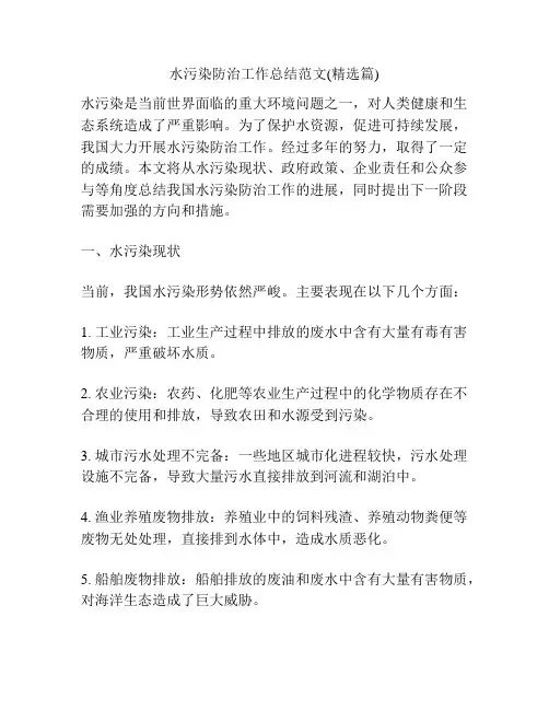 水污染防治工作总结范文(精选篇)
