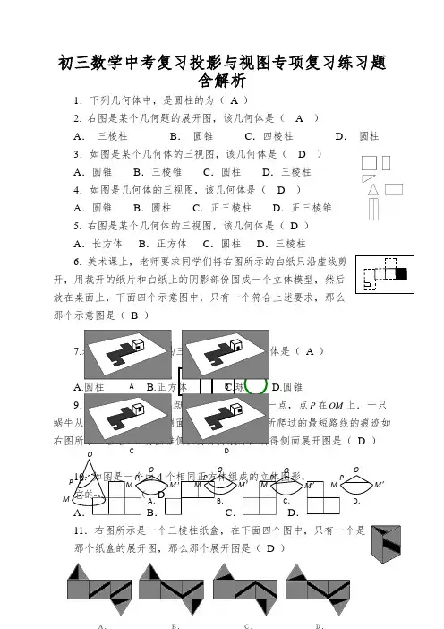 初三数学中考复习投影与视图专项复习练习题含解析