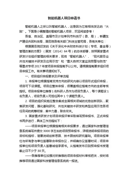 智能机器人项目申请书