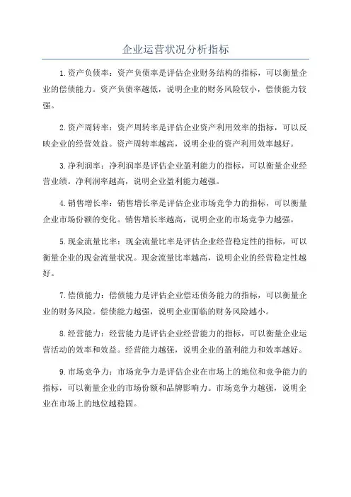 企业运营状况分析指标