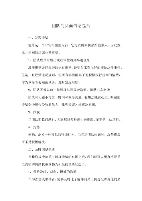 团队的负面信念包括