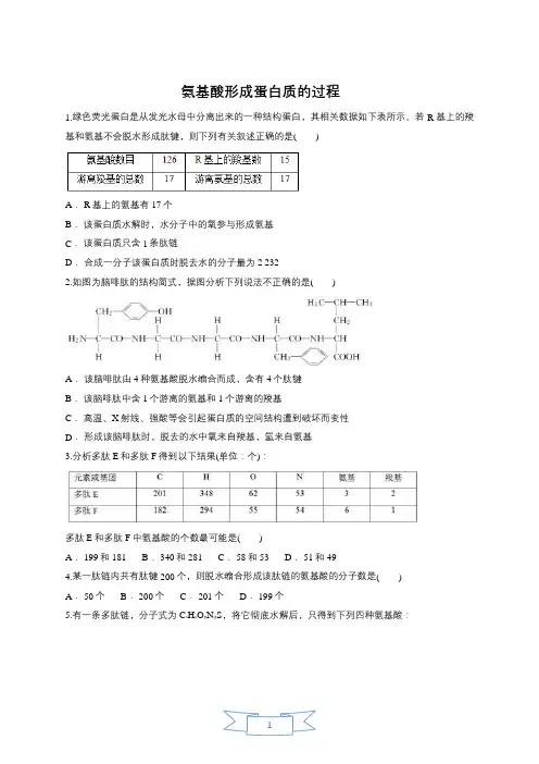 人教版高一生物必修一同步精选对点训练：氨基酸形成蛋白质的过程