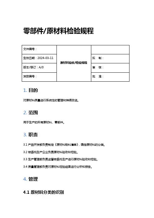 医疗器械零部件原材料检验规程
