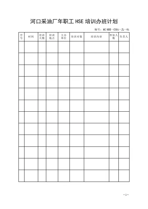 HSE各类表格