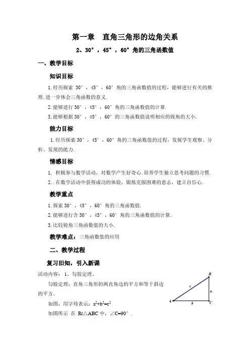 新北师大版九年级数学下册《一章 直角三角形的边角关系  2 30°,45°,60°角的三角函数值》教案_12