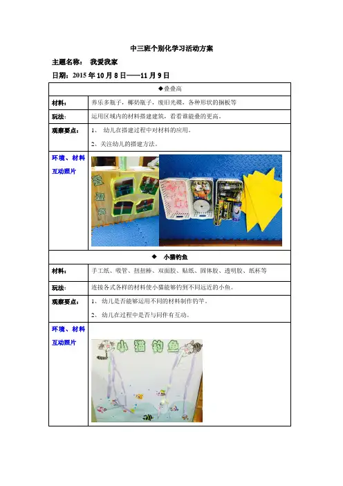 幼儿园中班个别化学习活动方案：我爱我家1