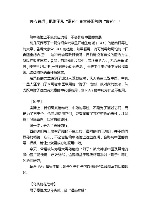 匠心独运，把附子从“毒药”变大补阳气的“良药”！