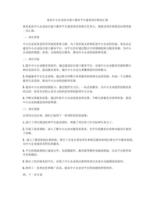 某县中小企业综合窗口服务平台建设项目情况汇报