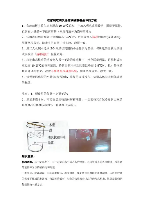 在家制取明矾晶体或硫酸铜晶体的方法