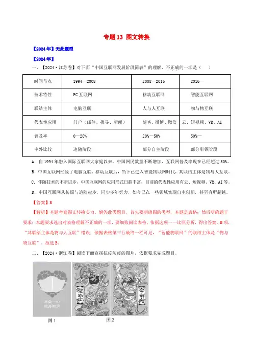 全国通用十年2024_2025高考语文真题分项汇编专题13图文转换含解析