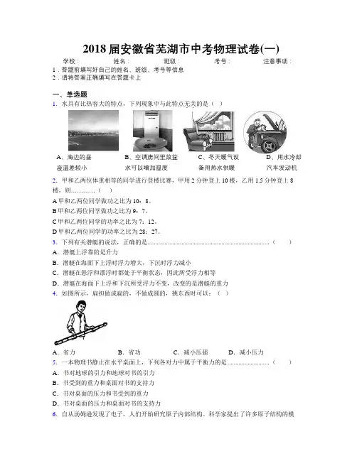 最新2018届安徽省芜湖市中考物理试卷(一)及解析
