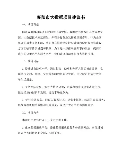 襄阳市大数据项目建议书