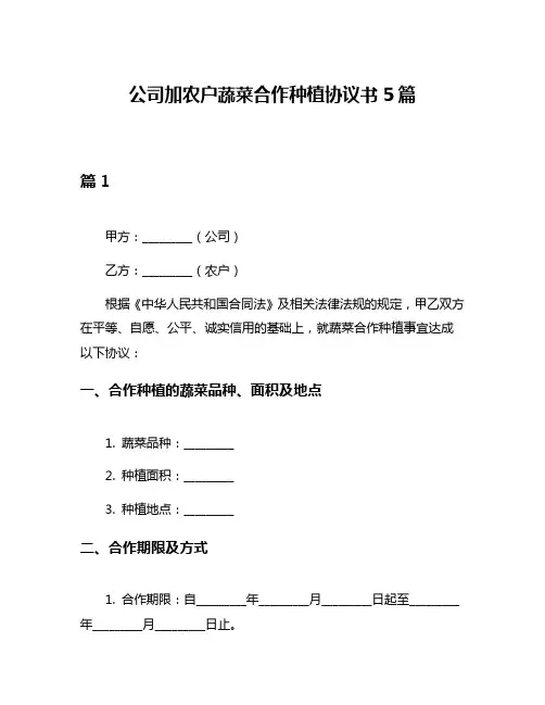 公司加农户蔬菜合作种植协议书5篇