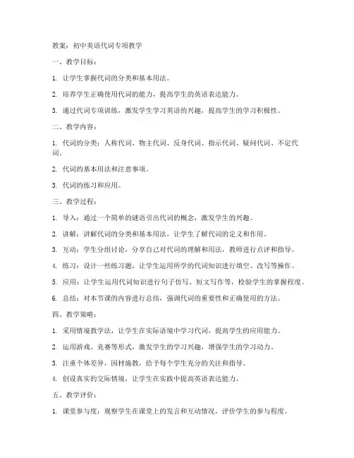初中代词专项教案