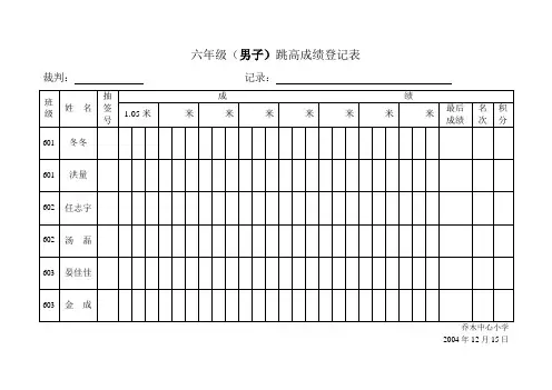 跳高成绩登记表
