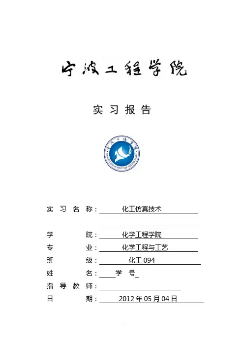 化工仿真技术实习报告
