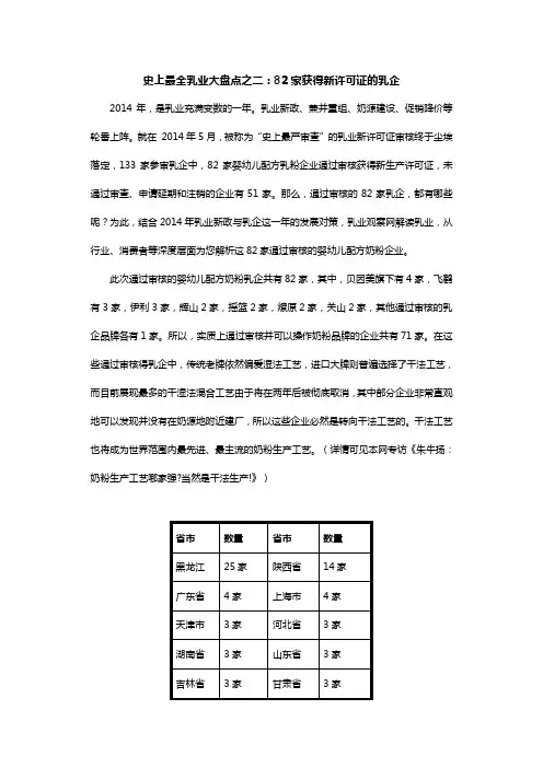 2014乳业大盘点之82家通过审核的乳企
