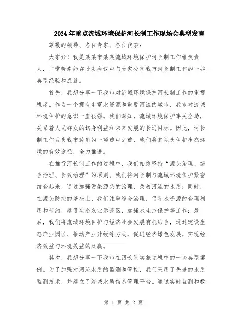 2024年重点流域环境保护河长制工作现场会典型发言