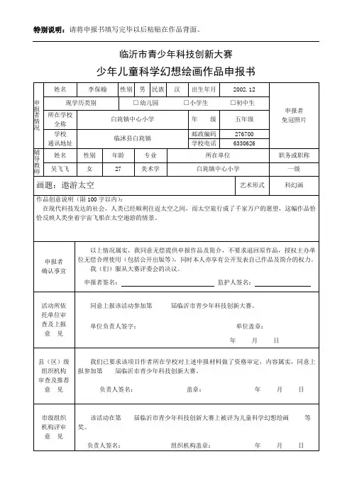 儿童科学幻想绘画项目申报书