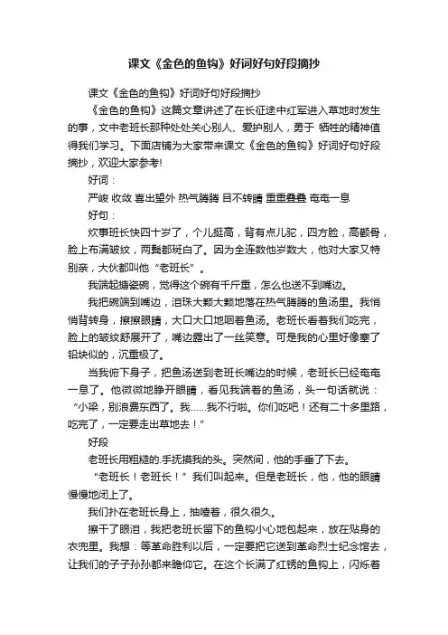 课文《金色的鱼钩》好词好句好段摘抄