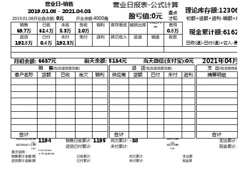 营业日报表-公式计算