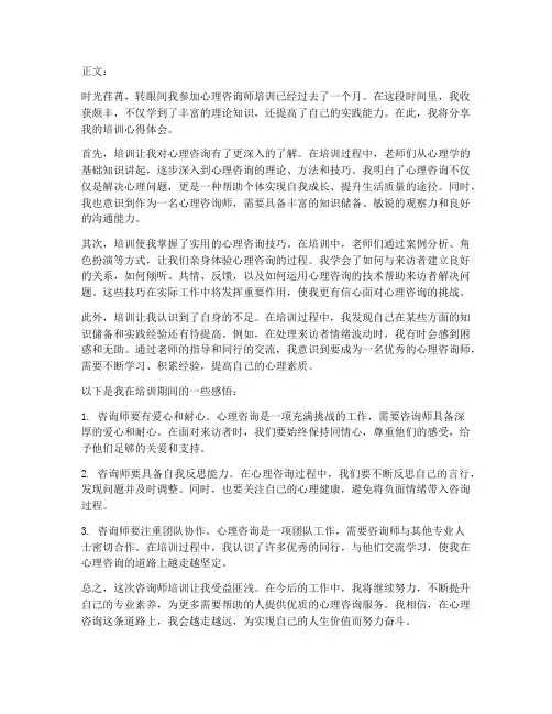 咨询师培训心得体会范文