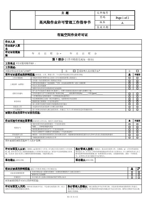 有限空间作业许可证模板