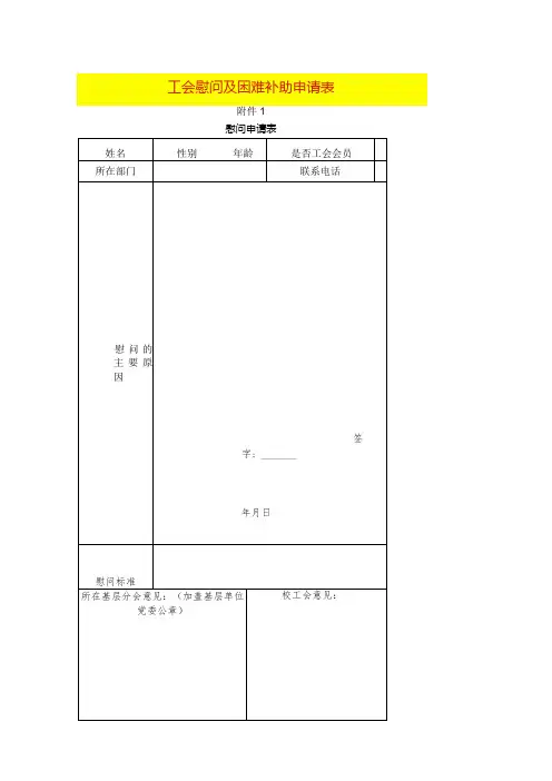慰问及困难补助申请表